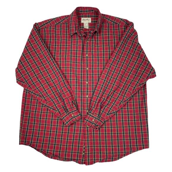 Eddie Bauer Men’s 100% cotton heavyweight plaid button front shirt size XL tall - Picture 1 of 7